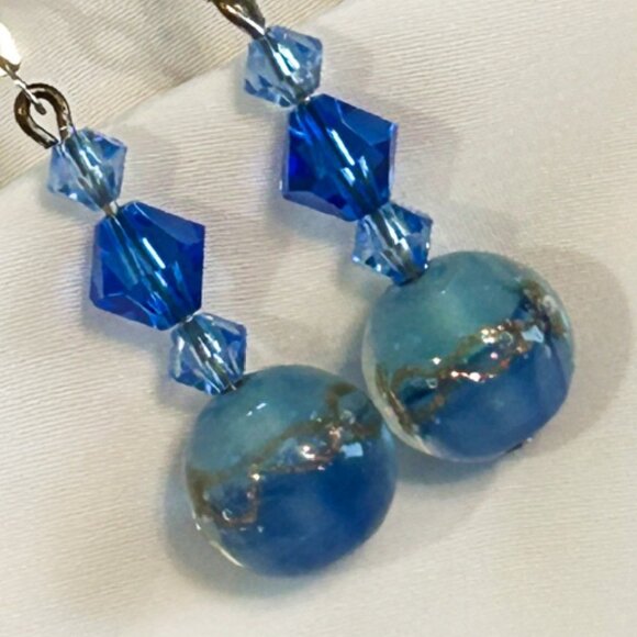 Blue Lampwork Swirl Bead Earrings - Picture 2 of 2